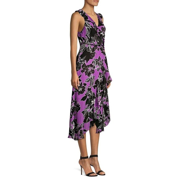 Parker New York NWT Loreena Silk Blend Wrap Dress Purple Black Floral Size 2 - Picture 14 of 16